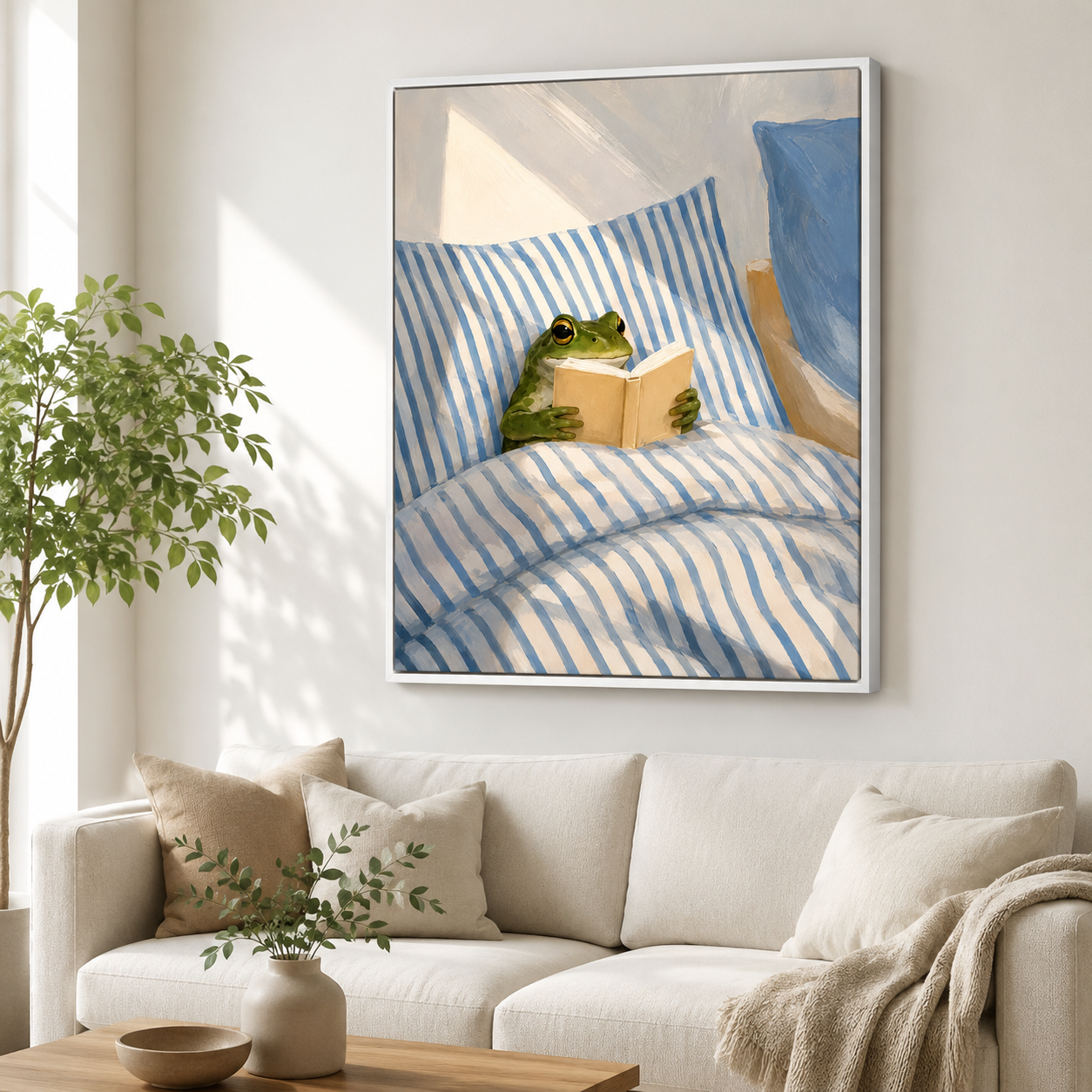 Cozy Reading Frog Canvas Wall Art Aura Canvas