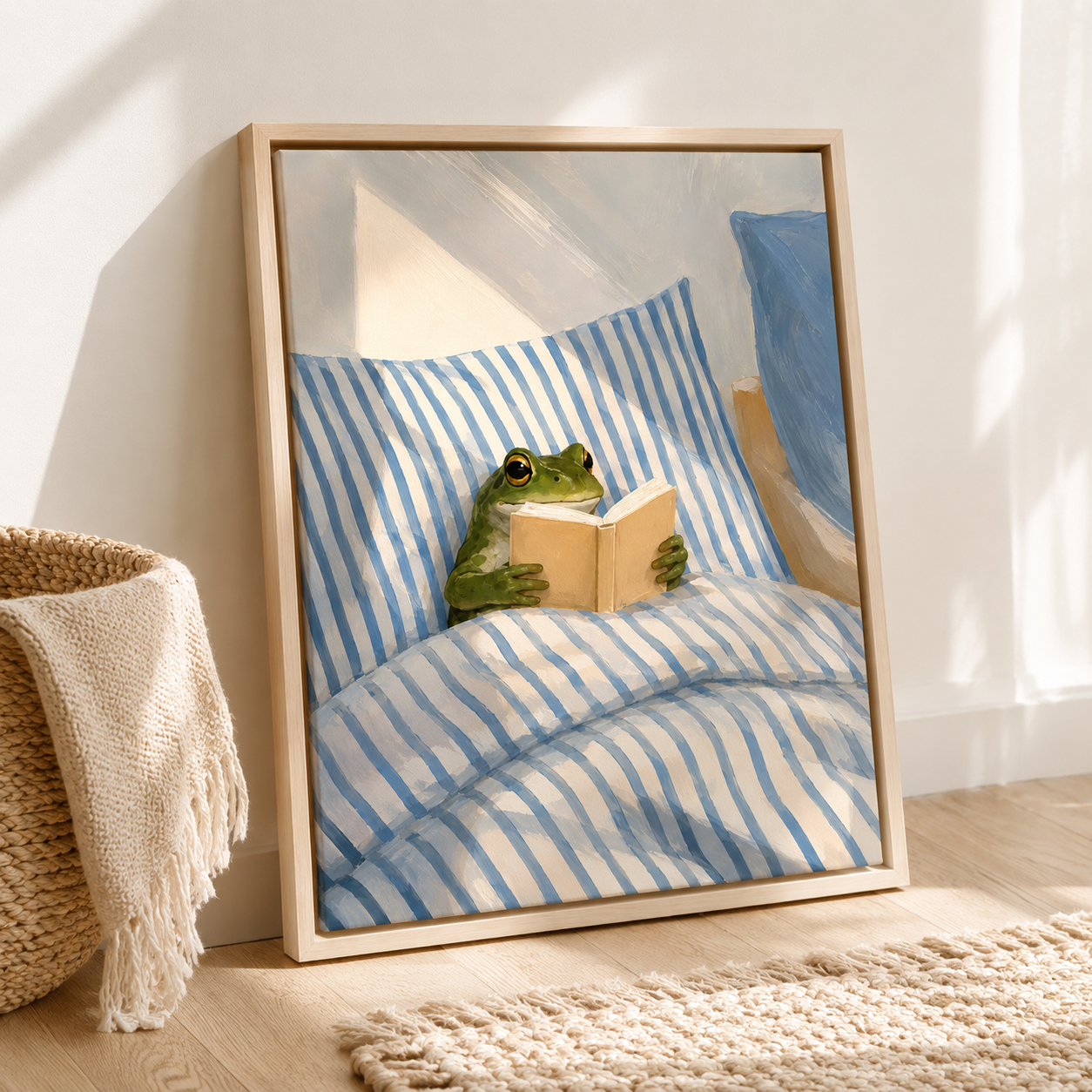 Cozy Reading Frog Canvas Wall Art Aura Canvas