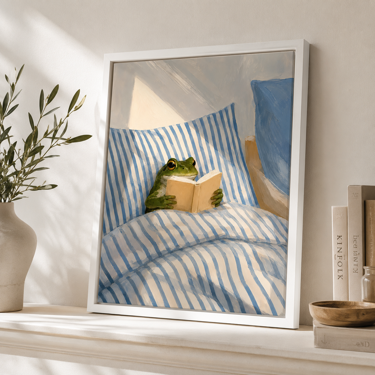 Cozy Reading Frog Canvas Wall Art Aura Canvas