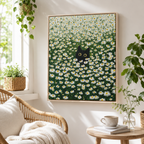 Black Cat Daisy Field Canvas Wall Art Aura Canvas