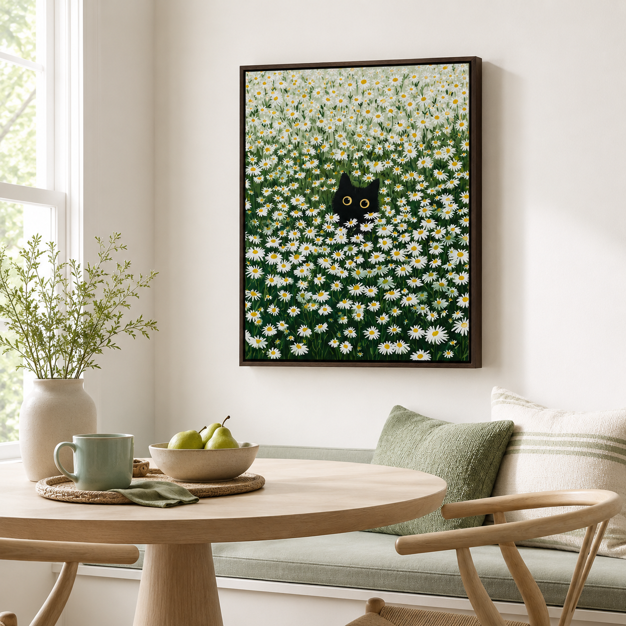 Black Cat Daisy Field Canvas Wall Art Aura Canvas