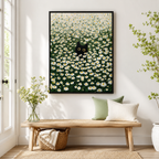 Black Cat Daisy Field Canvas Wall Art Aura Canvas