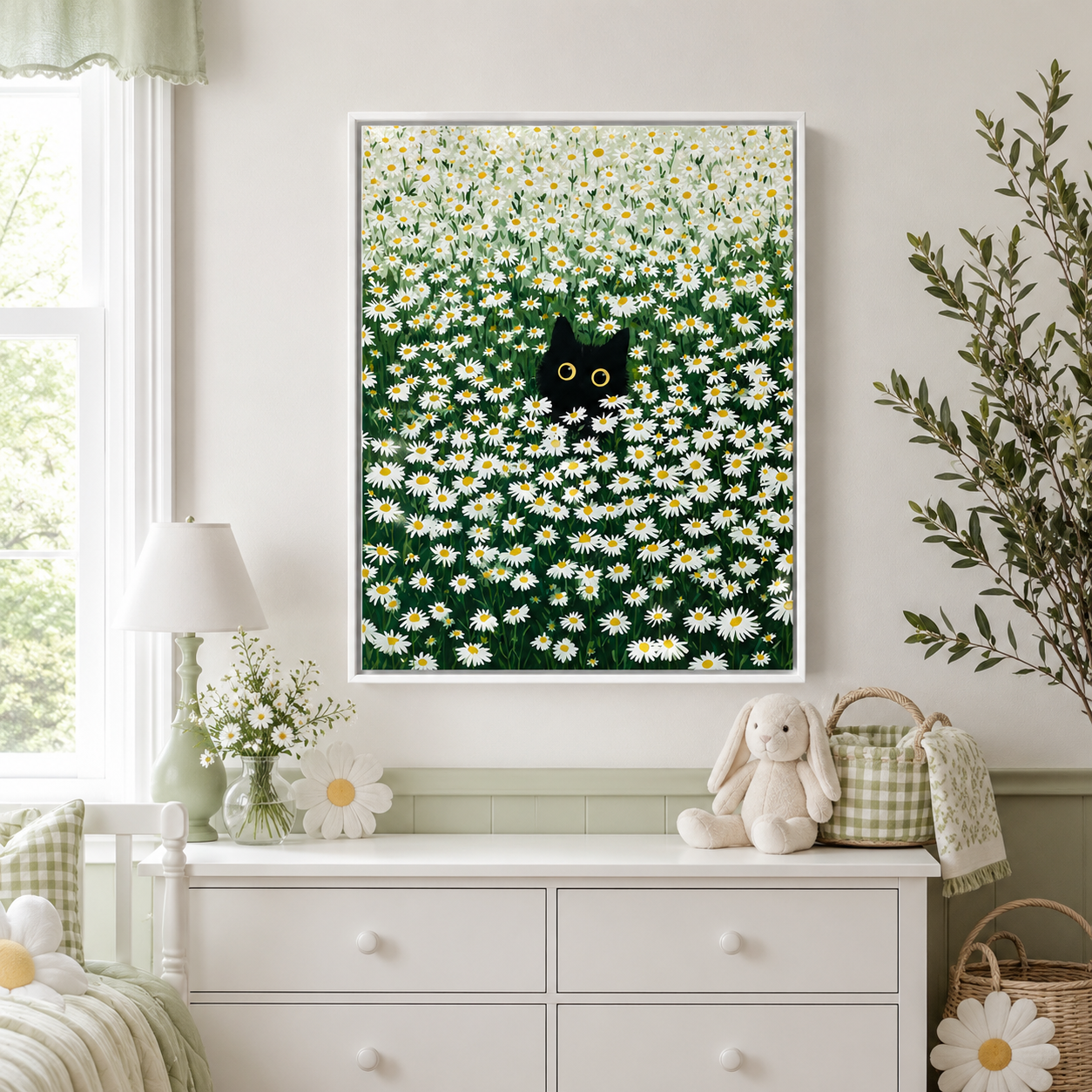 Black Cat Daisy Field Canvas Wall Art Aura Canvas