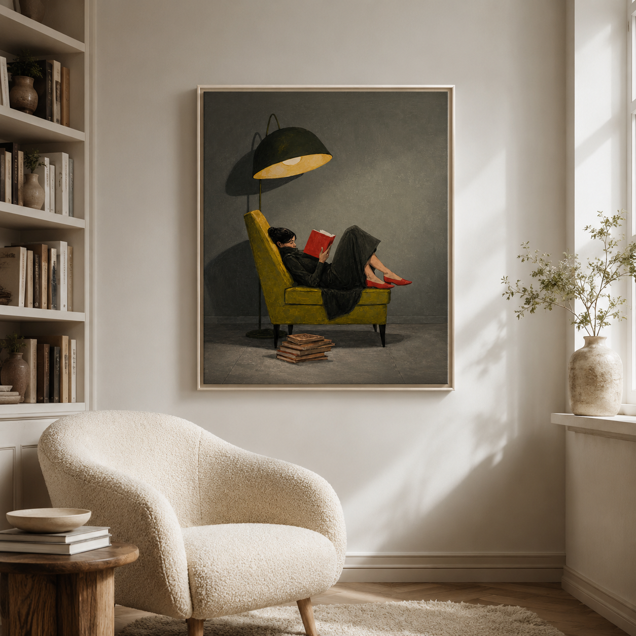 Cozy Reading Woman Canvas Wall Art Aura Canvas