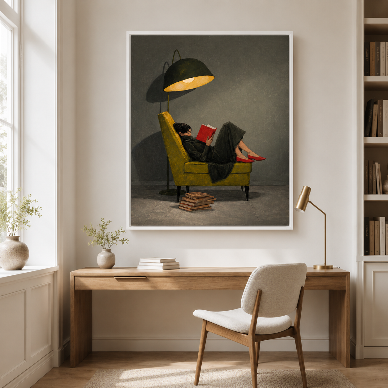 Cozy Reading Woman Canvas Wall Art Aura Canvas