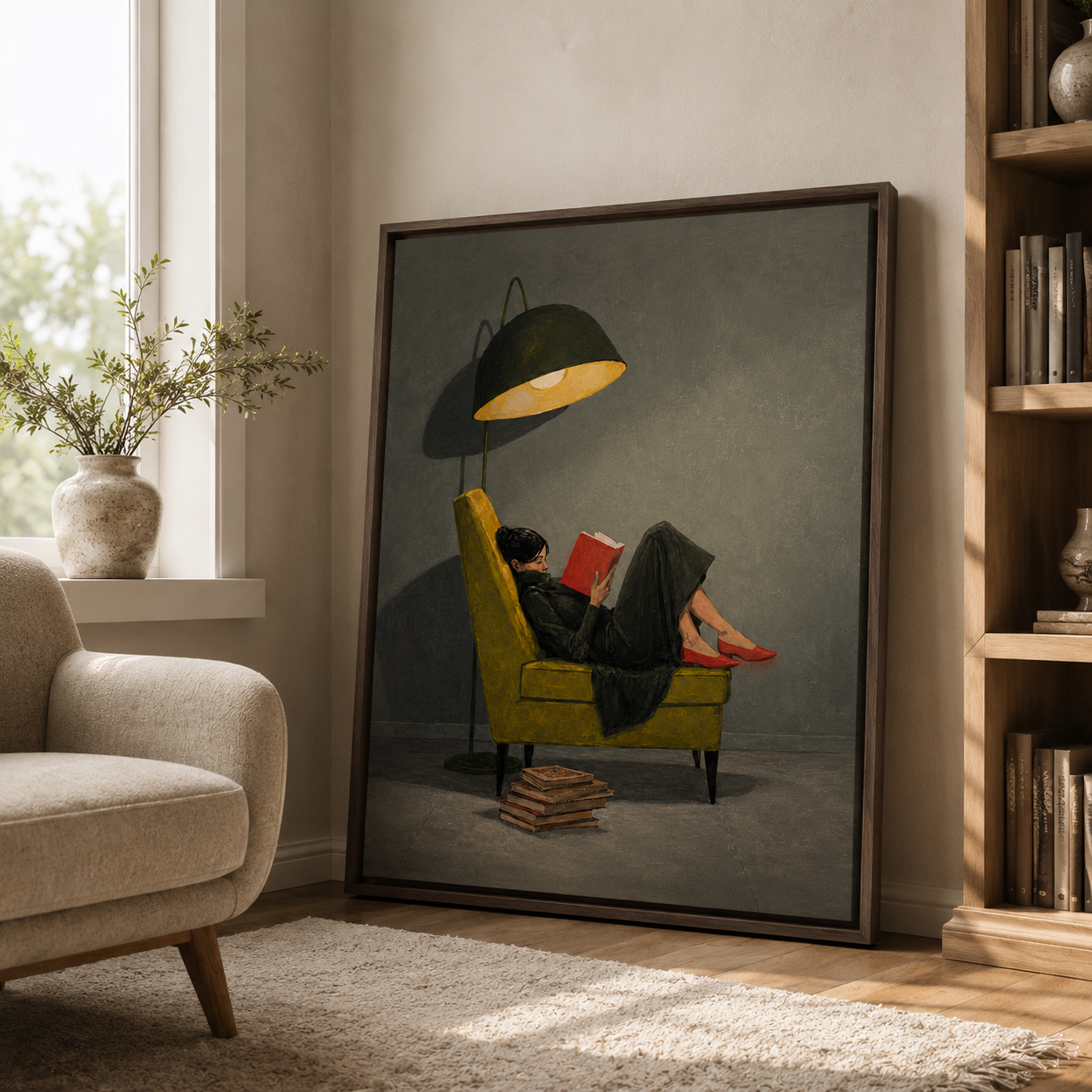 Cozy Reading Woman Canvas Wall Art Aura Canvas