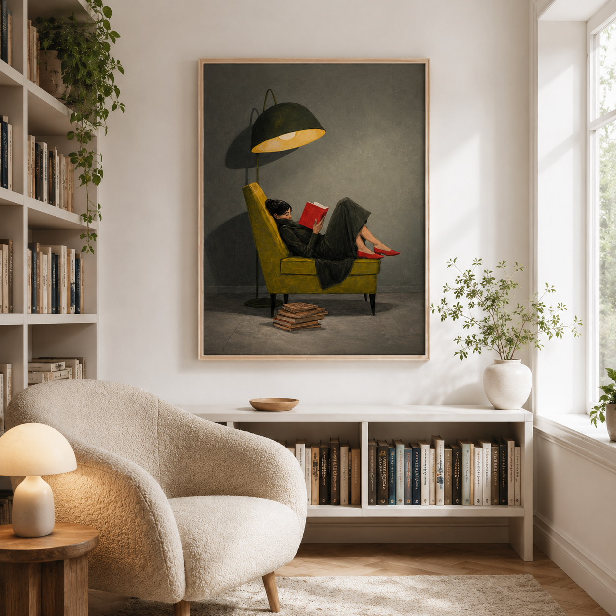 Cozy Reading Woman Canvas Wall Art Aura Canvas