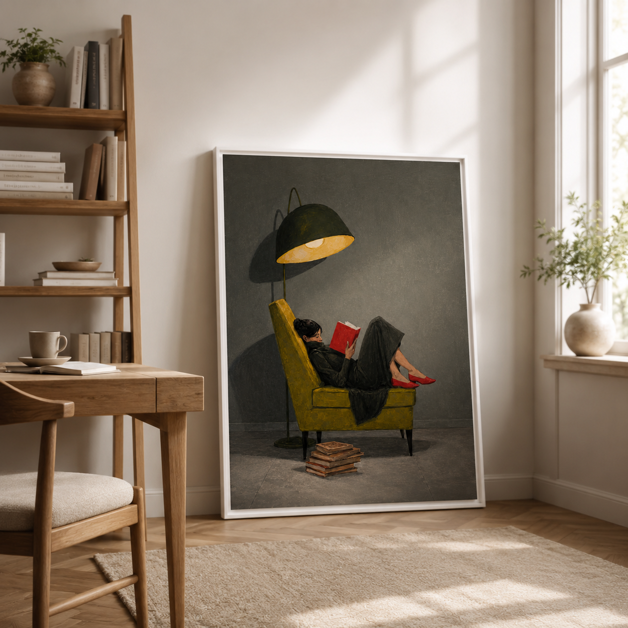 Cozy Reading Woman Canvas Wall Art Aura Canvas