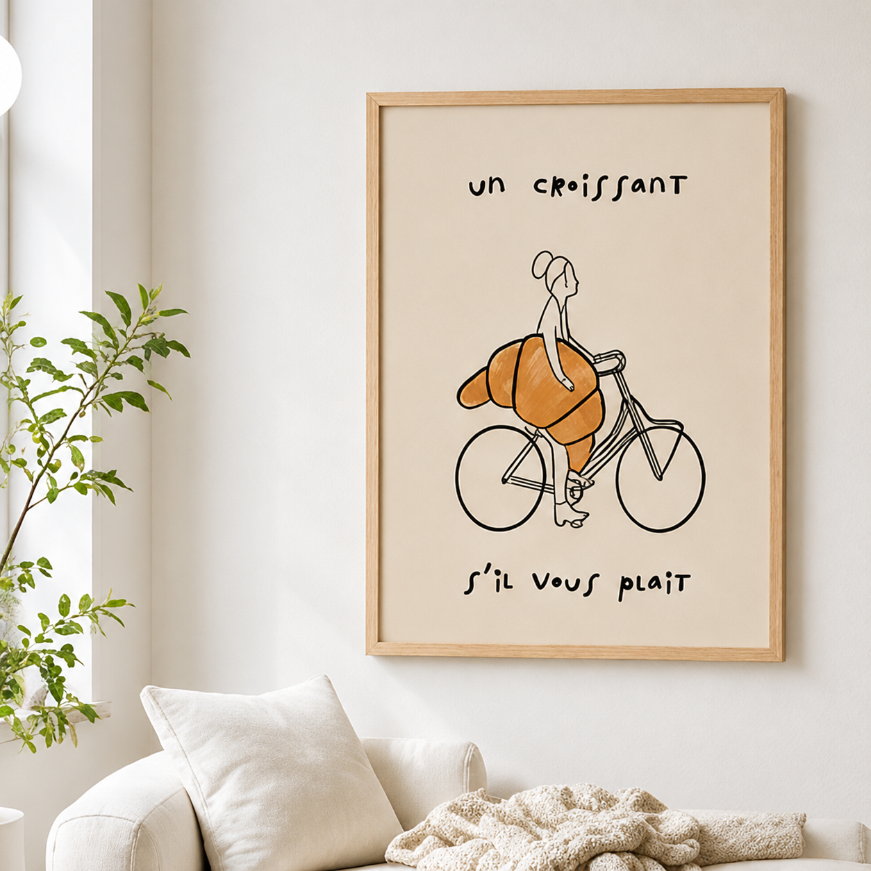 Croissant Bicycle Canvas Wall Art Aura Canvas
