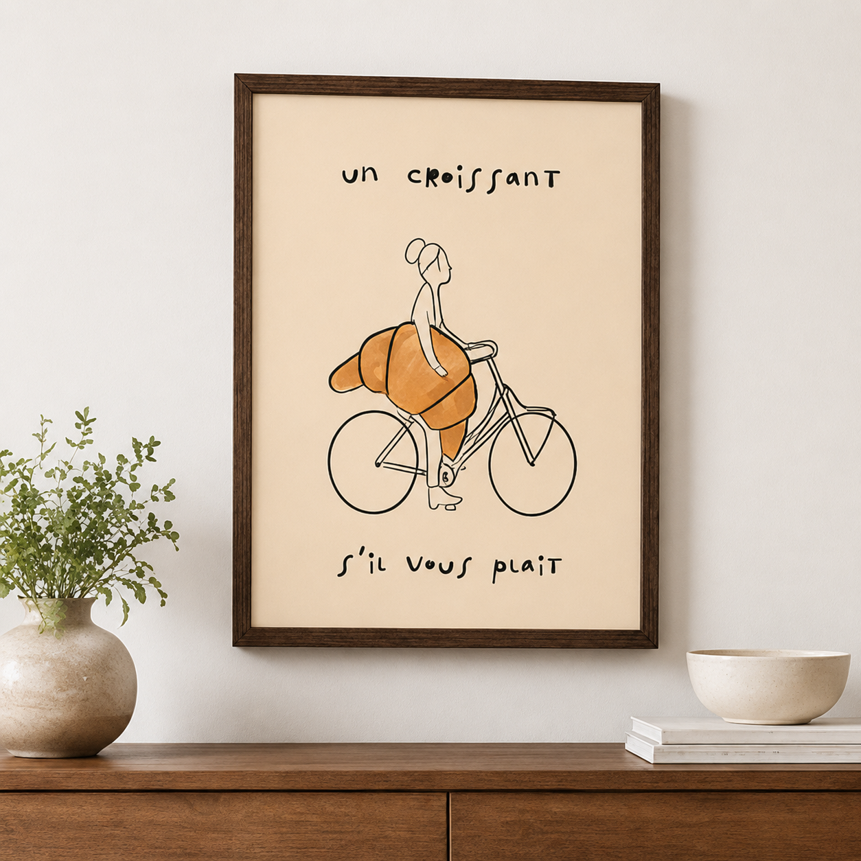 Croissant Bicycle Canvas Wall Art Aura Canvas