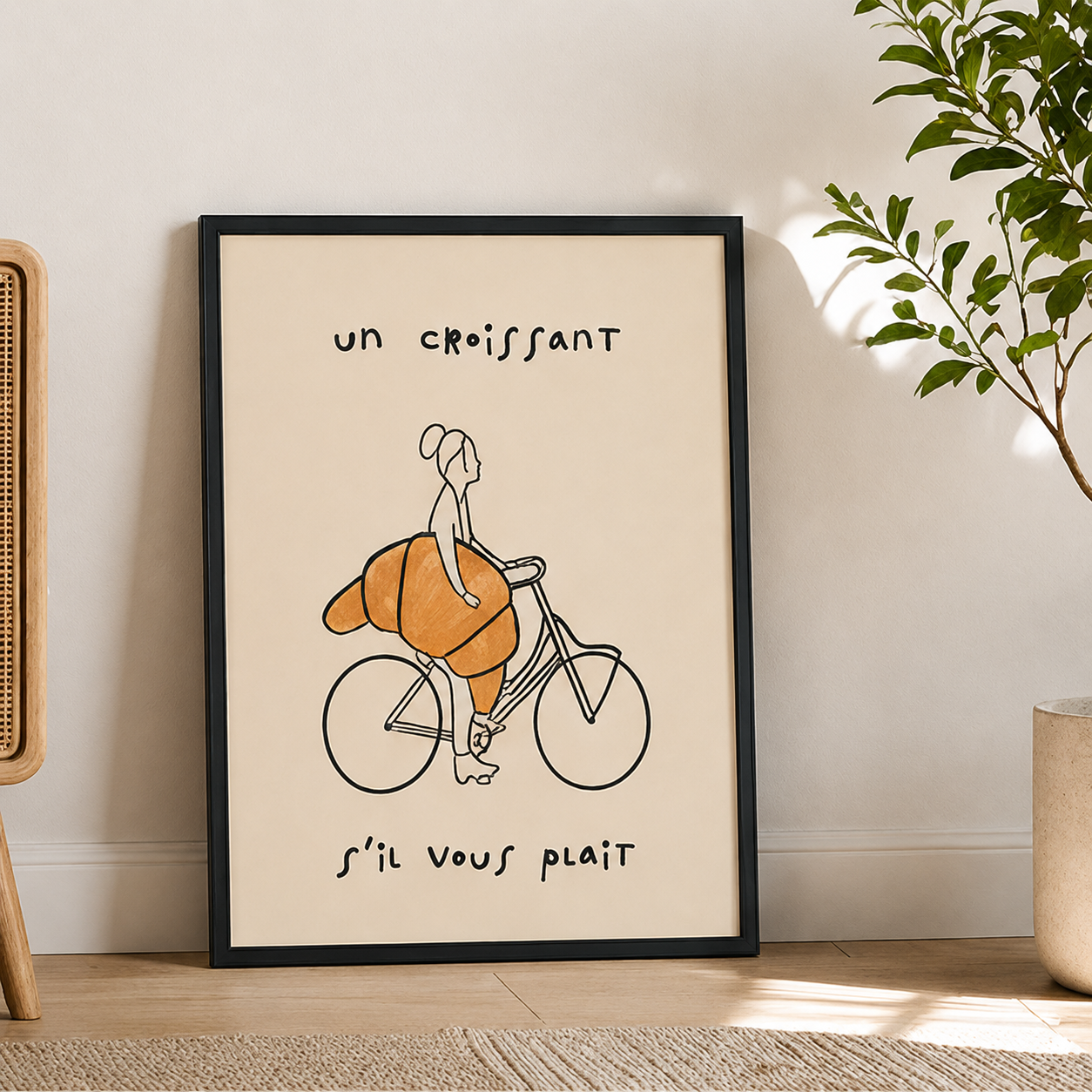 Croissant Bicycle Canvas Wall Art Aura Canvas