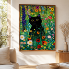 Black Cat Floral Garden Canvas Wall Art Aura Canvas