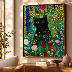 Black Cat Floral Garden Canvas Wall Art Aura Canvas