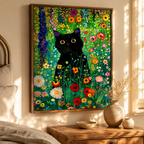 Black Cat Floral Garden Canvas Wall Art Aura Canvas