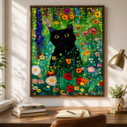 Black Cat Floral Garden Canvas Wall Art Aura Canvas