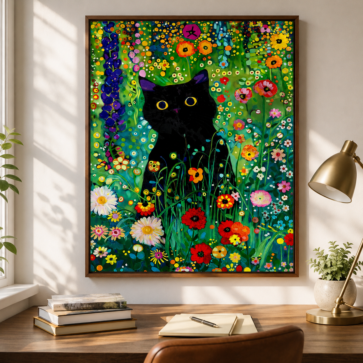 Black Cat Floral Garden Canvas Wall Art Aura Canvas