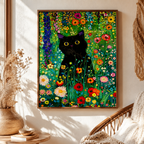 Black Cat Floral Garden Canvas Wall Art Aura Canvas