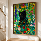 Black Cat Floral Garden Canvas Wall Art Aura Canvas