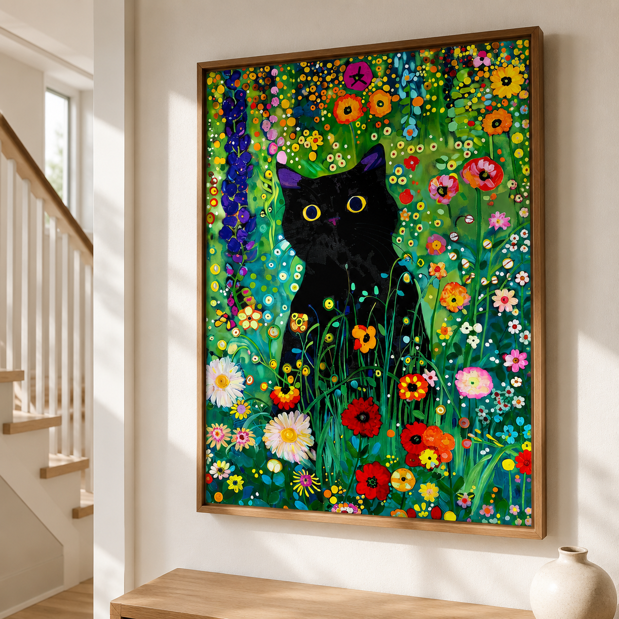Black Cat Floral Garden Canvas Wall Art Aura Canvas