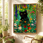 Black Cat Floral Garden Canvas Wall Art Aura Canvas