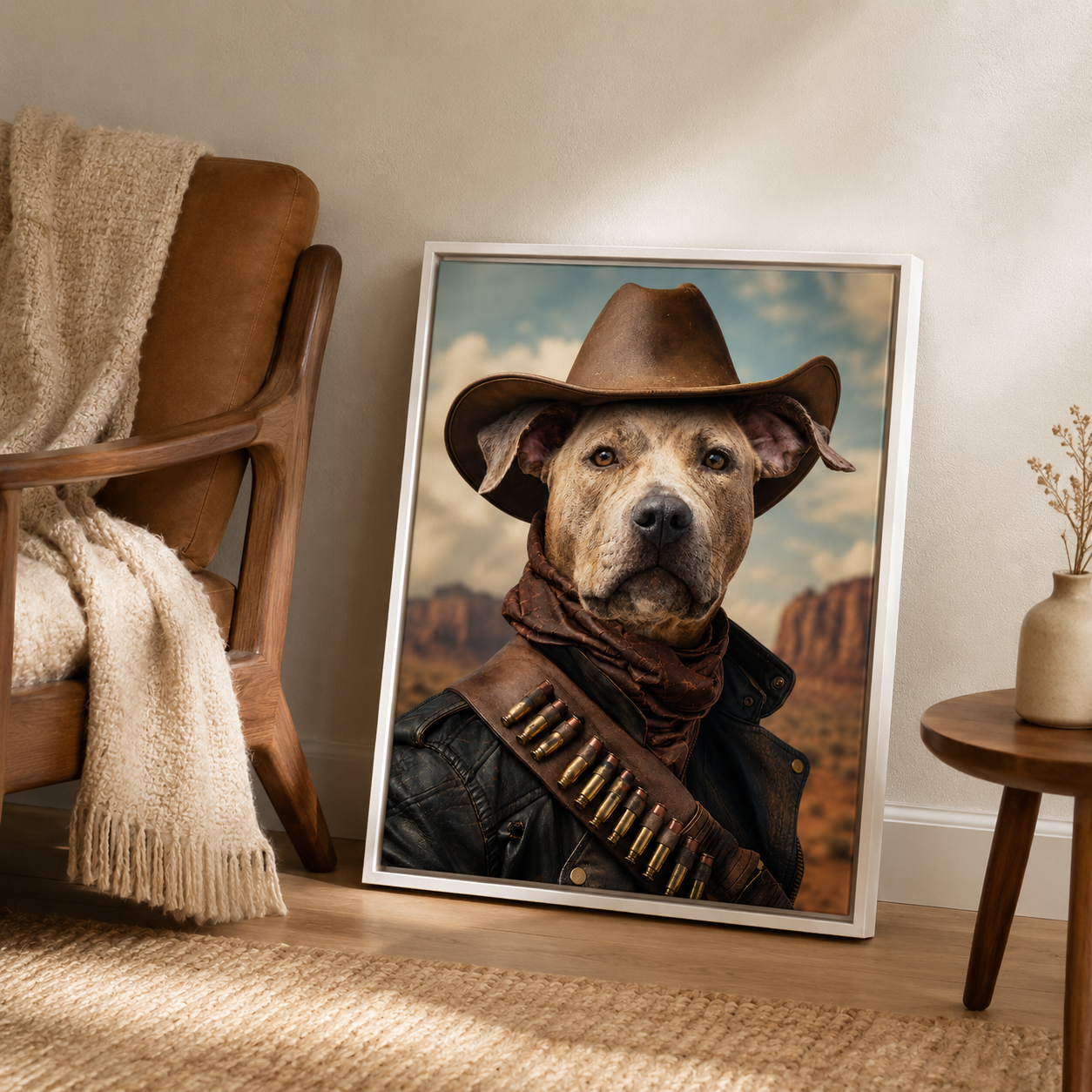 Custom Cowboy Dog Portrait Canvas Aura Canvas