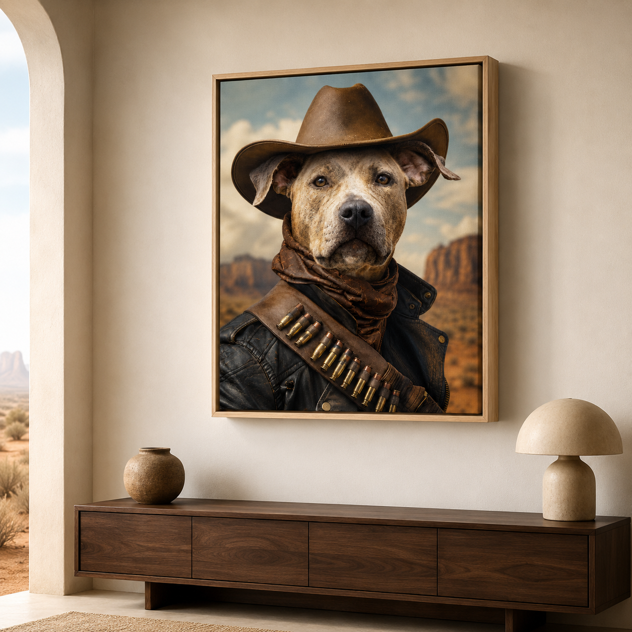 Custom Cowboy Dog Portrait Canvas Aura Canvas