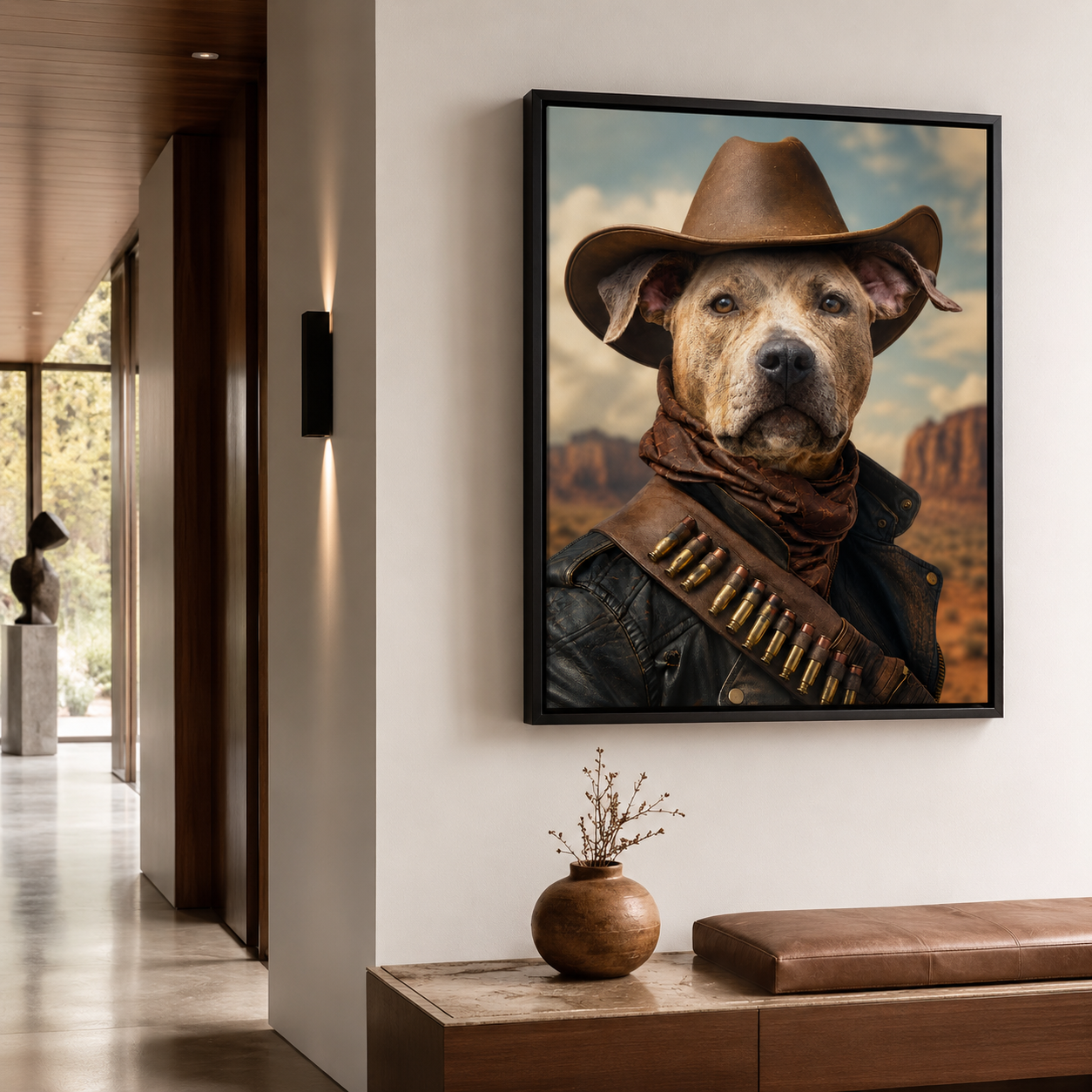 Custom Cowboy Dog Portrait Canvas Aura Canvas