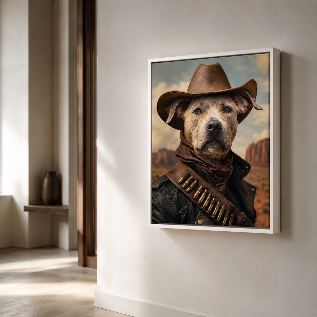Custom Cowboy Dog Portrait Canvas Aura Canvas