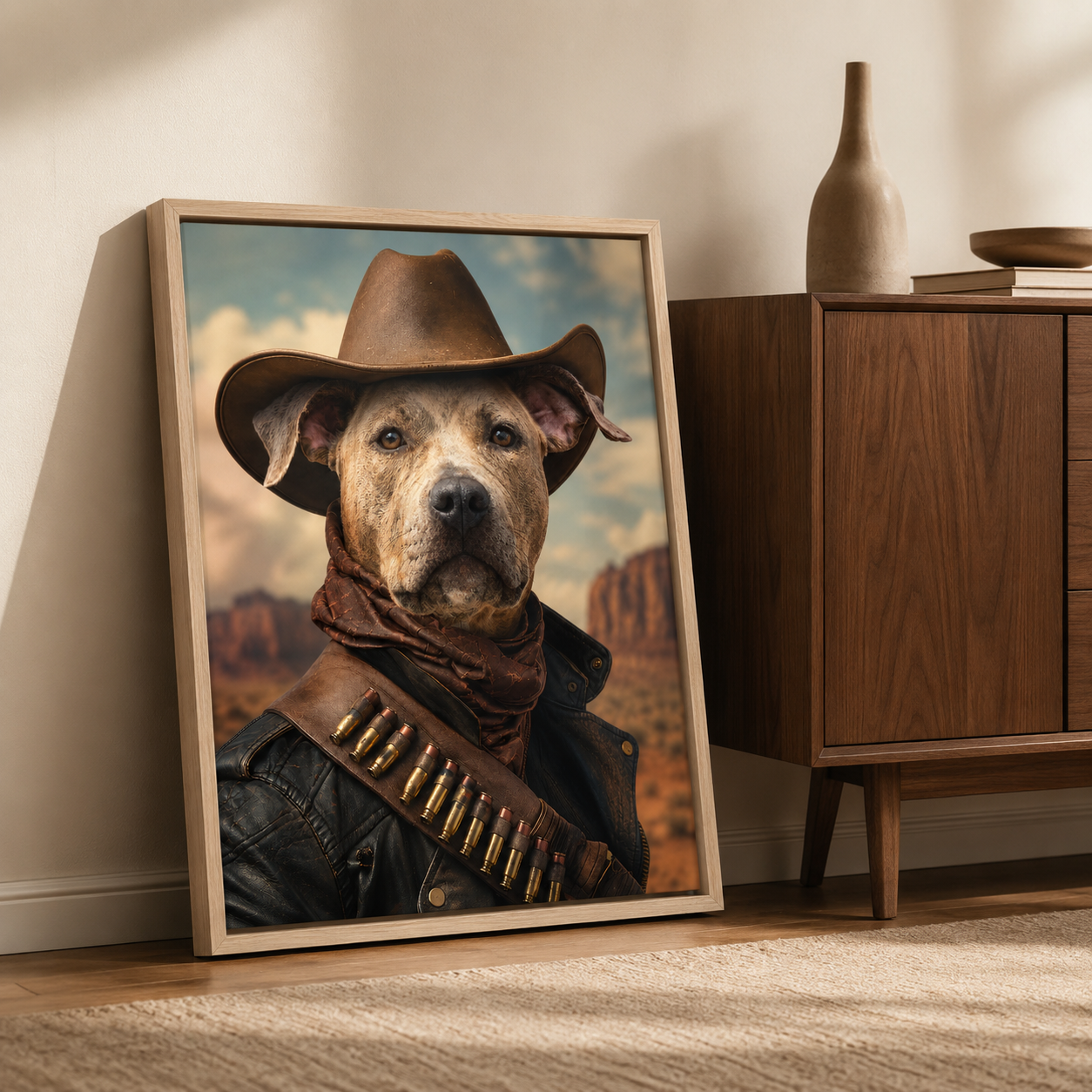 Custom Cowboy Dog Portrait Canvas Aura Canvas