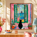 Black Cat Window Canvas Wall Art Aura Canvas
