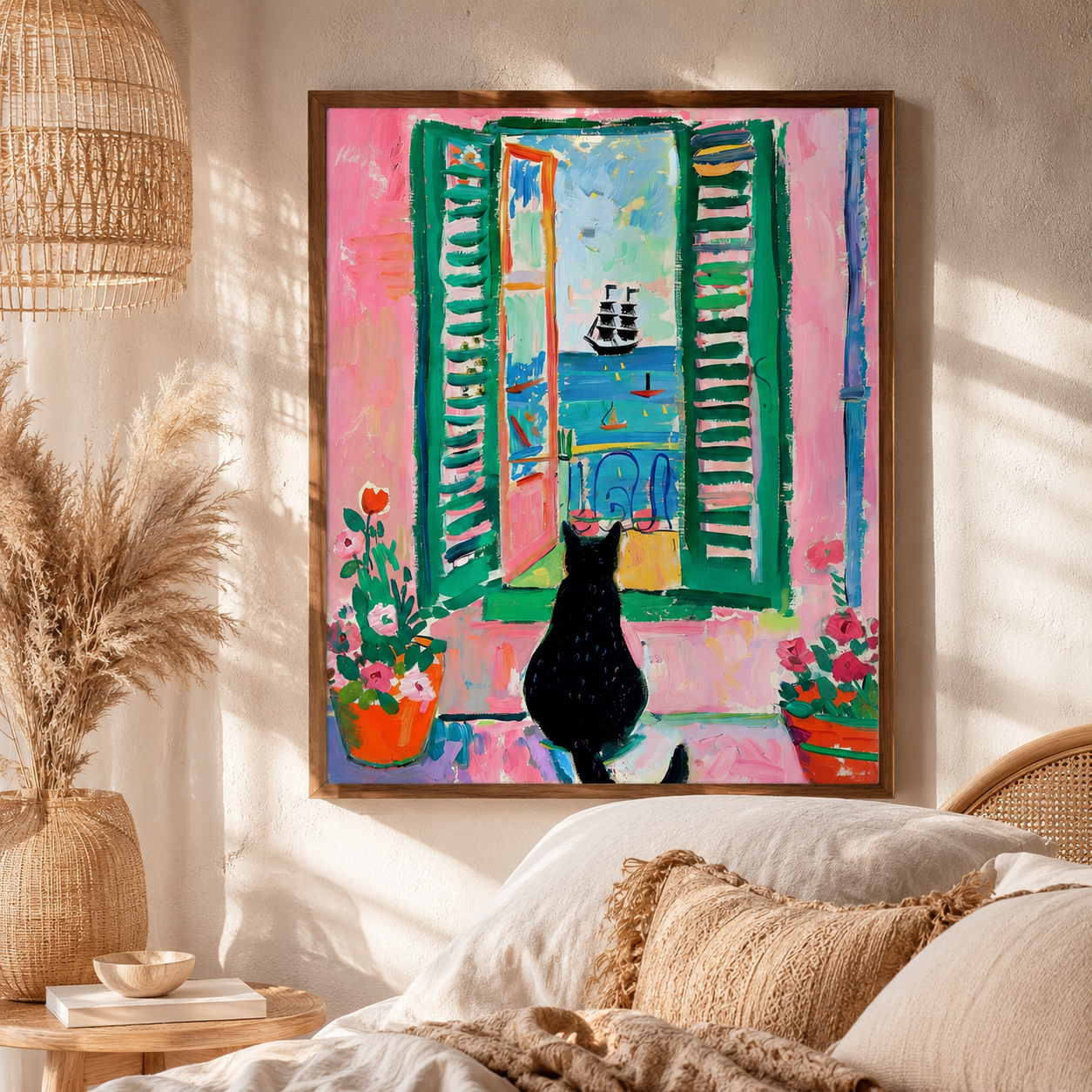 Black Cat Window Canvas Wall Art Aura Canvas