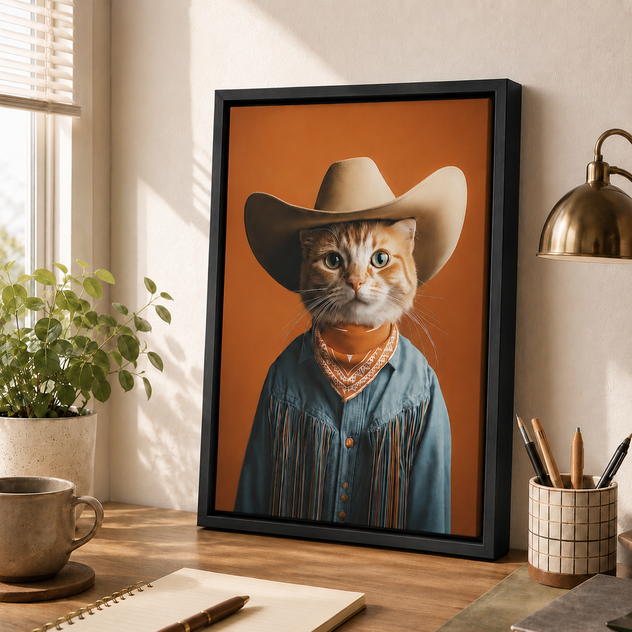 Custom Cowboy Cat Portrait Canvas Aura Canvas