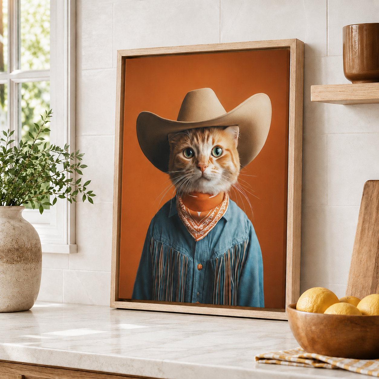Custom Cowboy Cat Portrait Canvas Aura Canvas