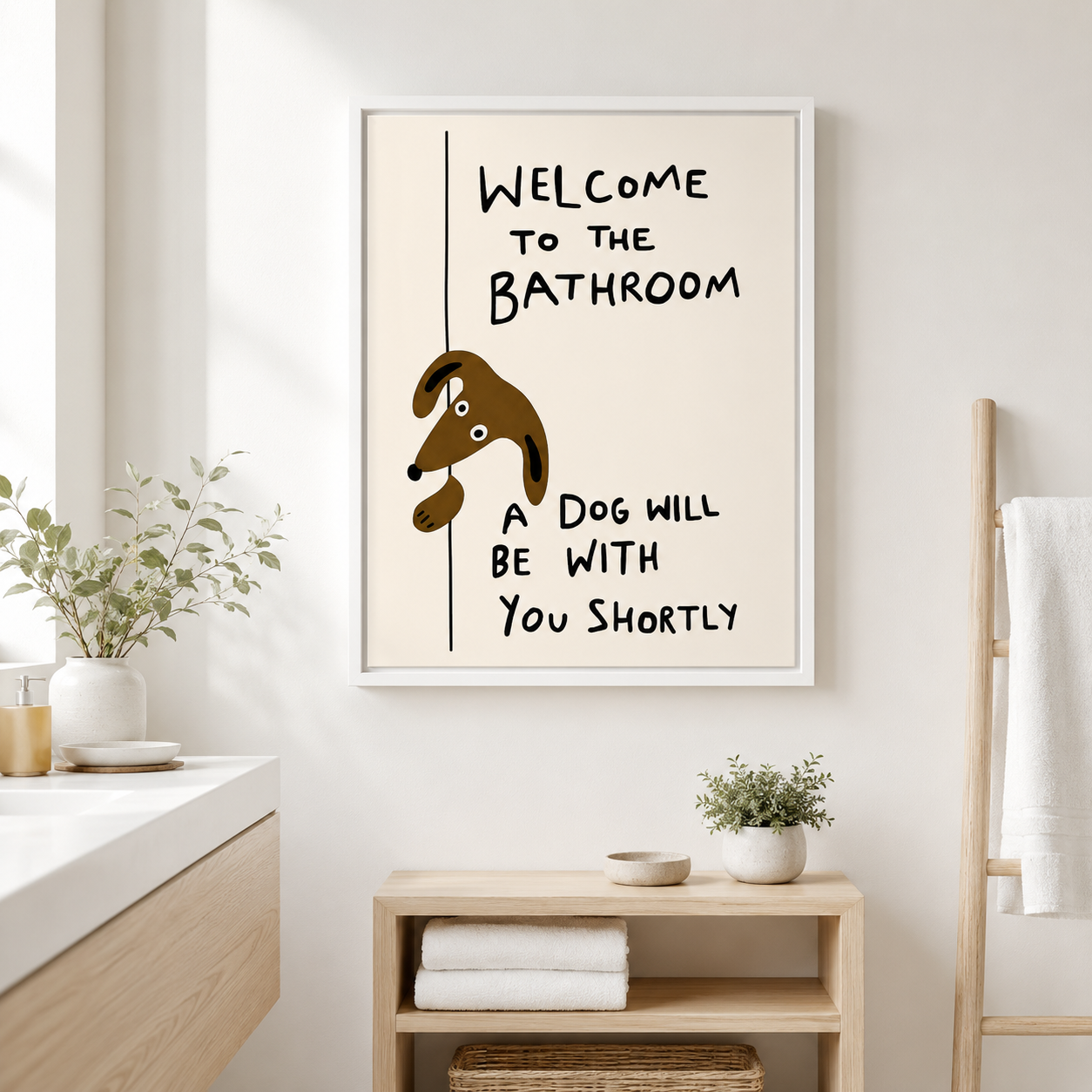 Funny Dog Bathroom Canvas Wall Art Aura Canvas