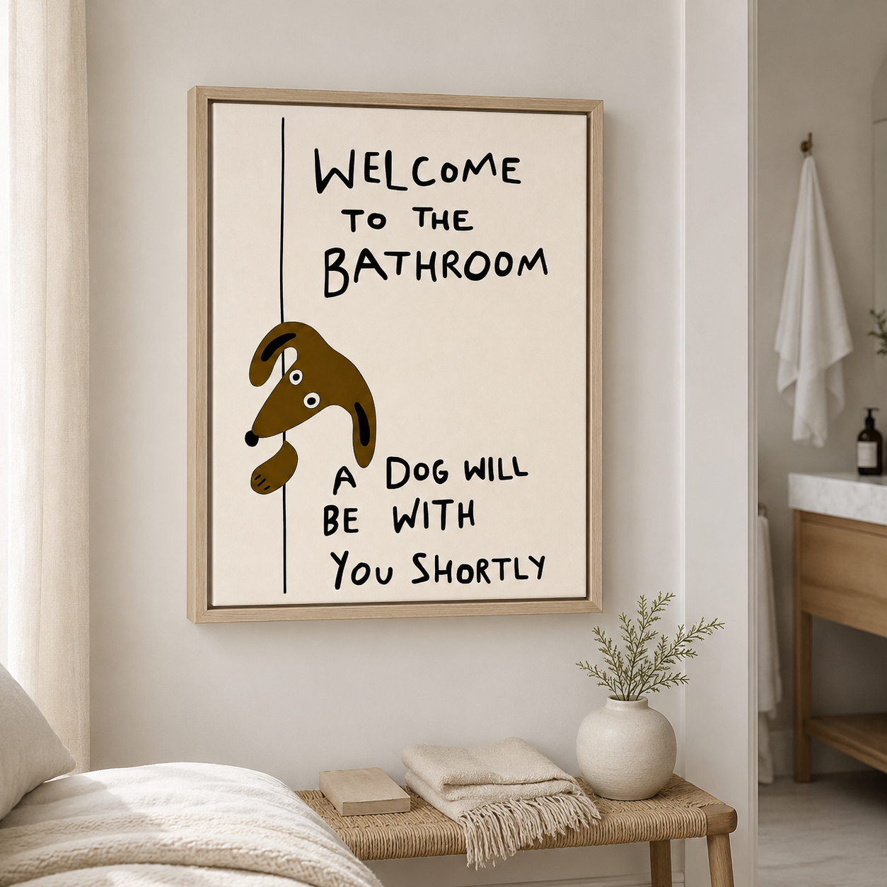 Funny Dog Bathroom Canvas Wall Art Aura Canvas
