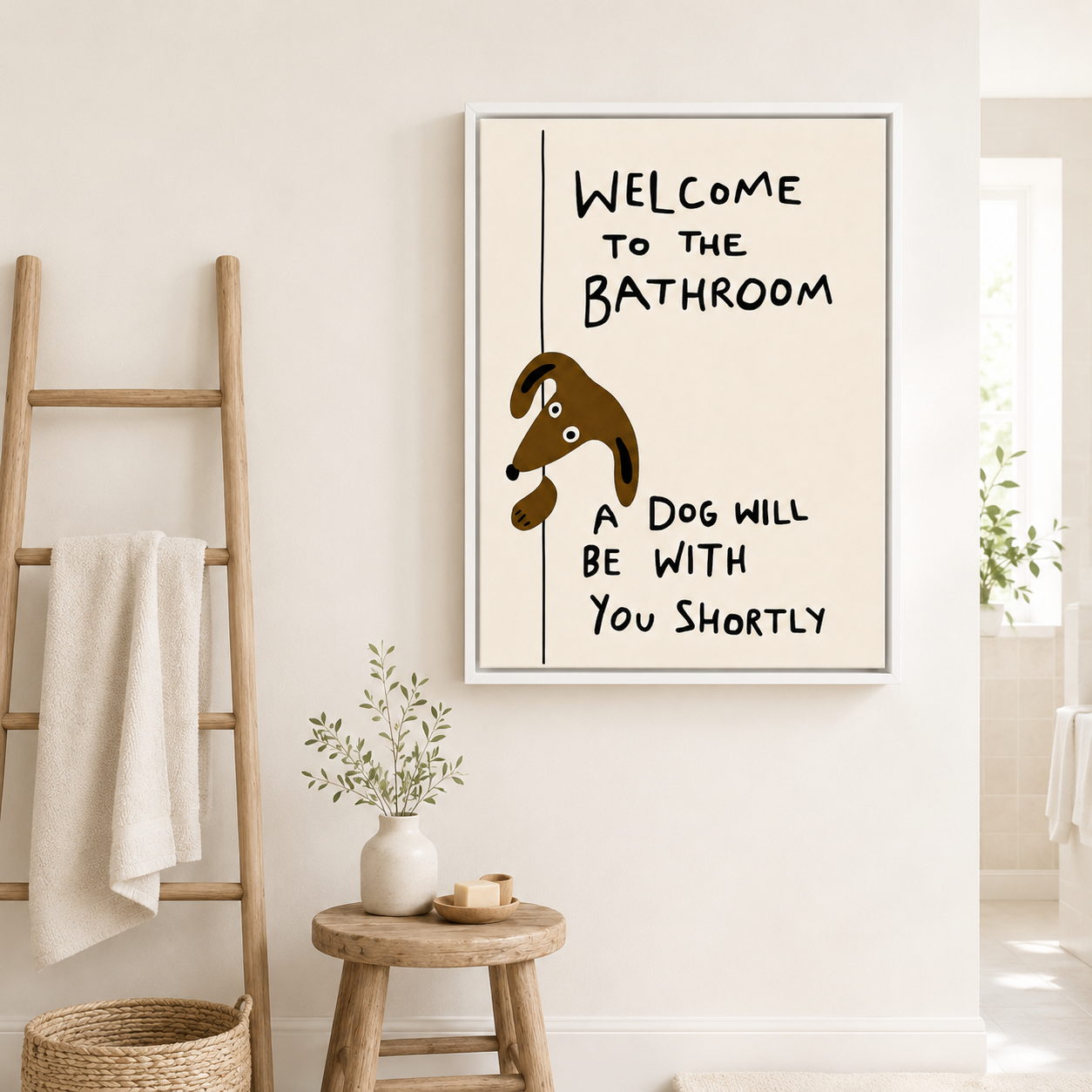 Funny Dog Bathroom Canvas Wall Art Aura Canvas