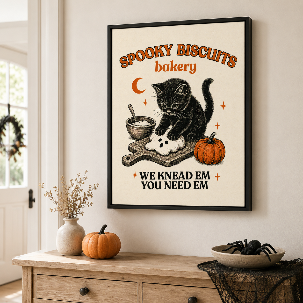 Spooky Biscuits Cat Canvas Wall Art Aura Canvas