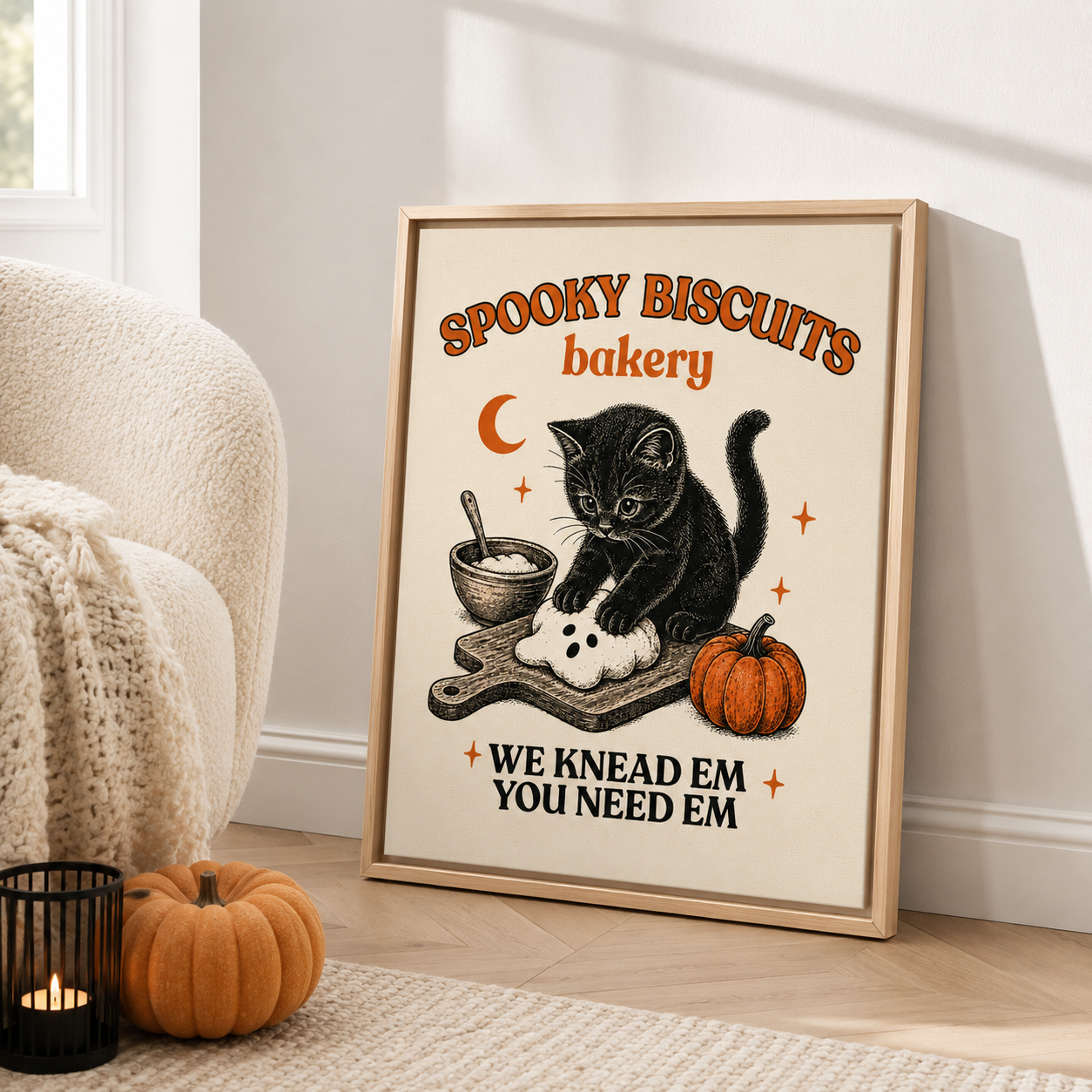 Spooky Biscuits Cat Canvas Wall Art Aura Canvas