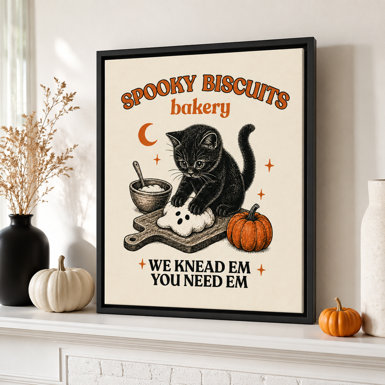 Spooky Biscuits Cat Canvas Wall Art Aura Canvas