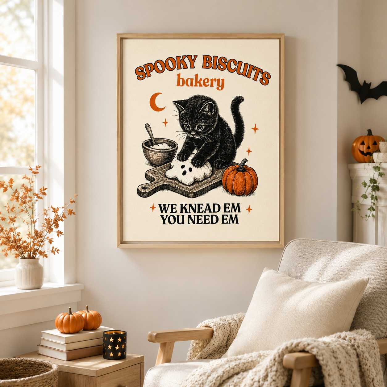 Spooky Biscuits Cat Canvas Wall Art Aura Canvas