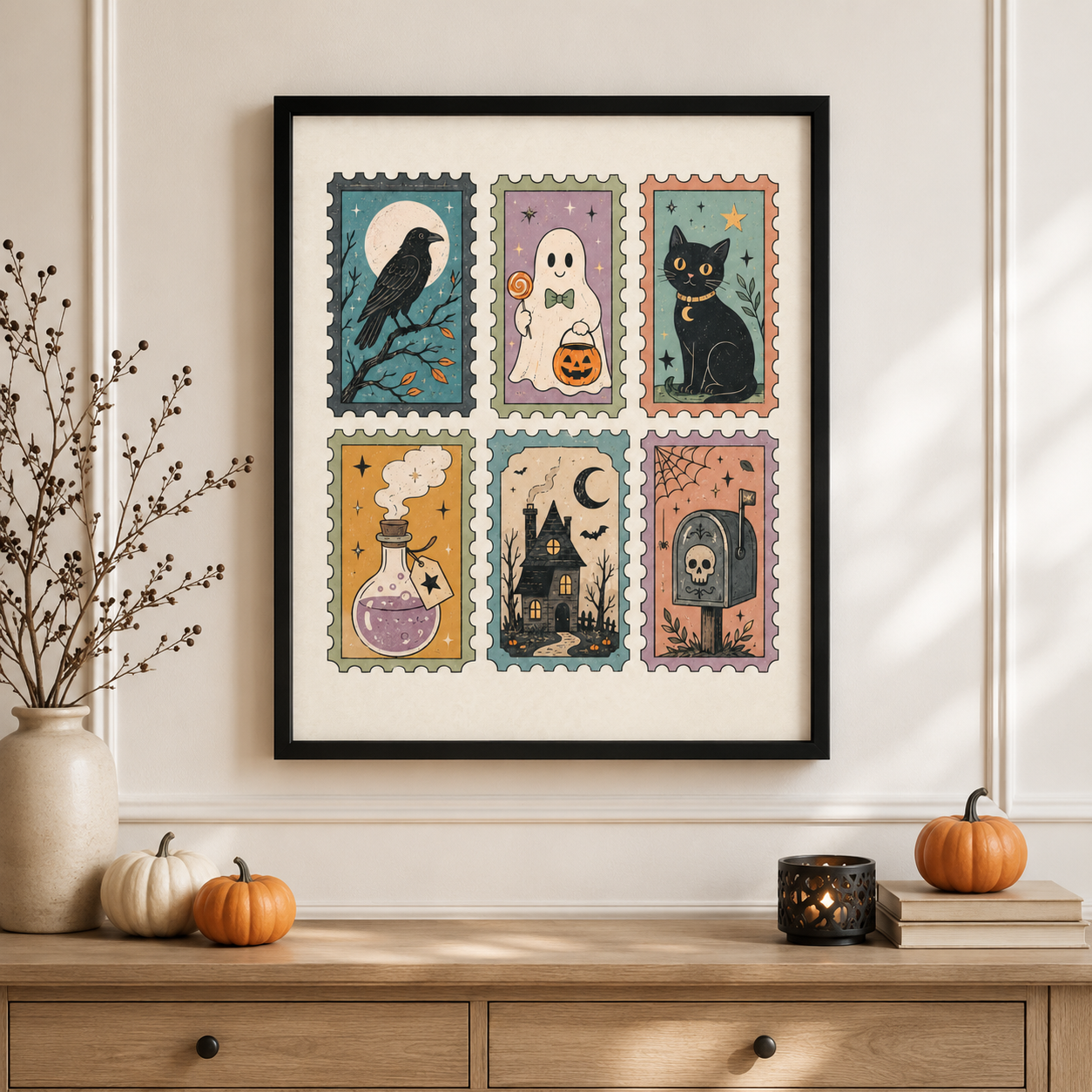 Vintage Halloween Stamp Canvas Wall Art Aura Canvas