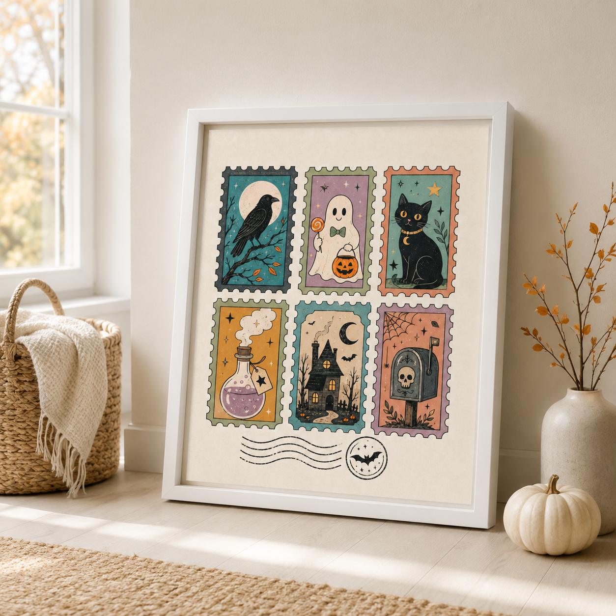 Vintage Halloween Stamp Canvas Wall Art Aura Canvas