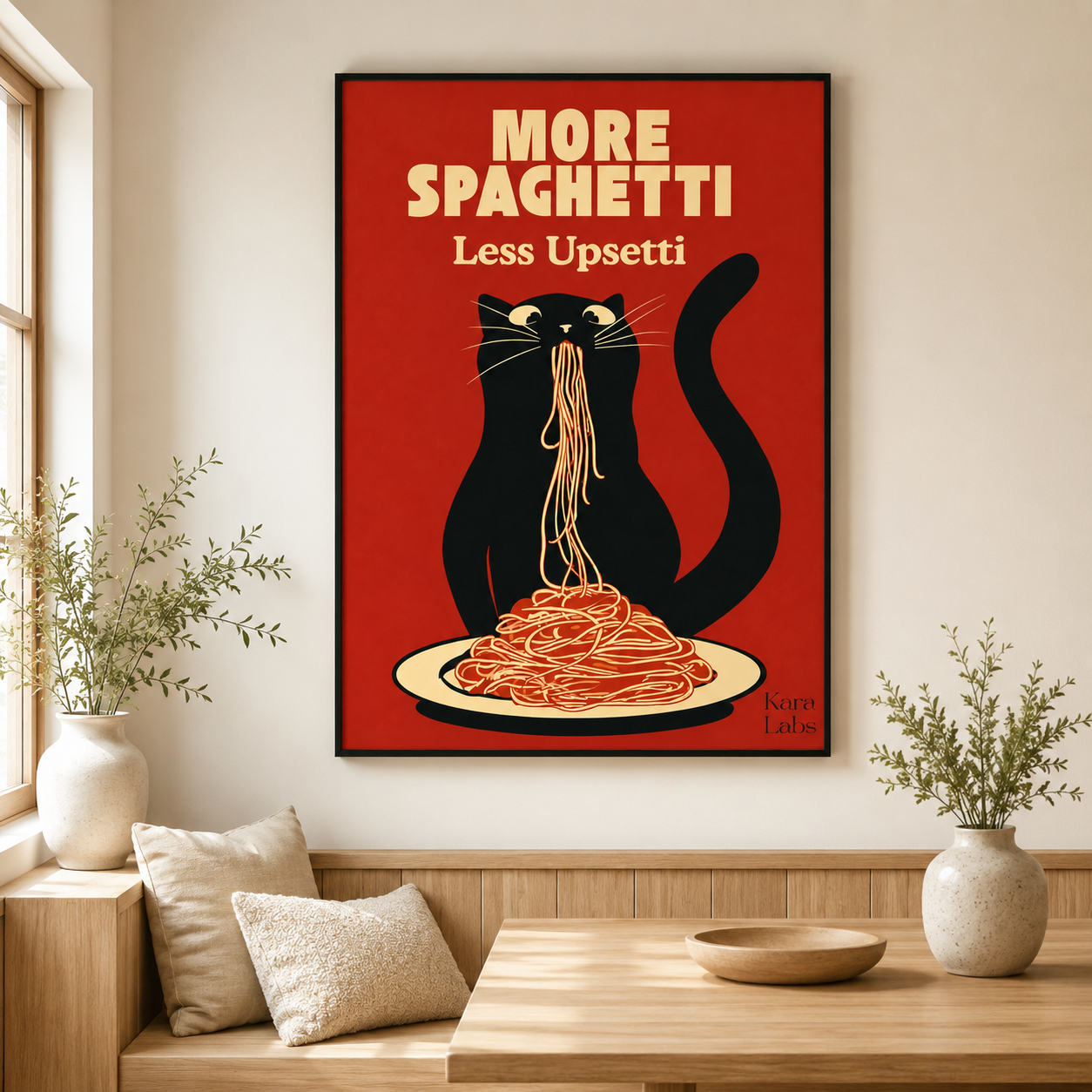 Funny Spaghetti Cat Canvas Wall Art Aura Canvas