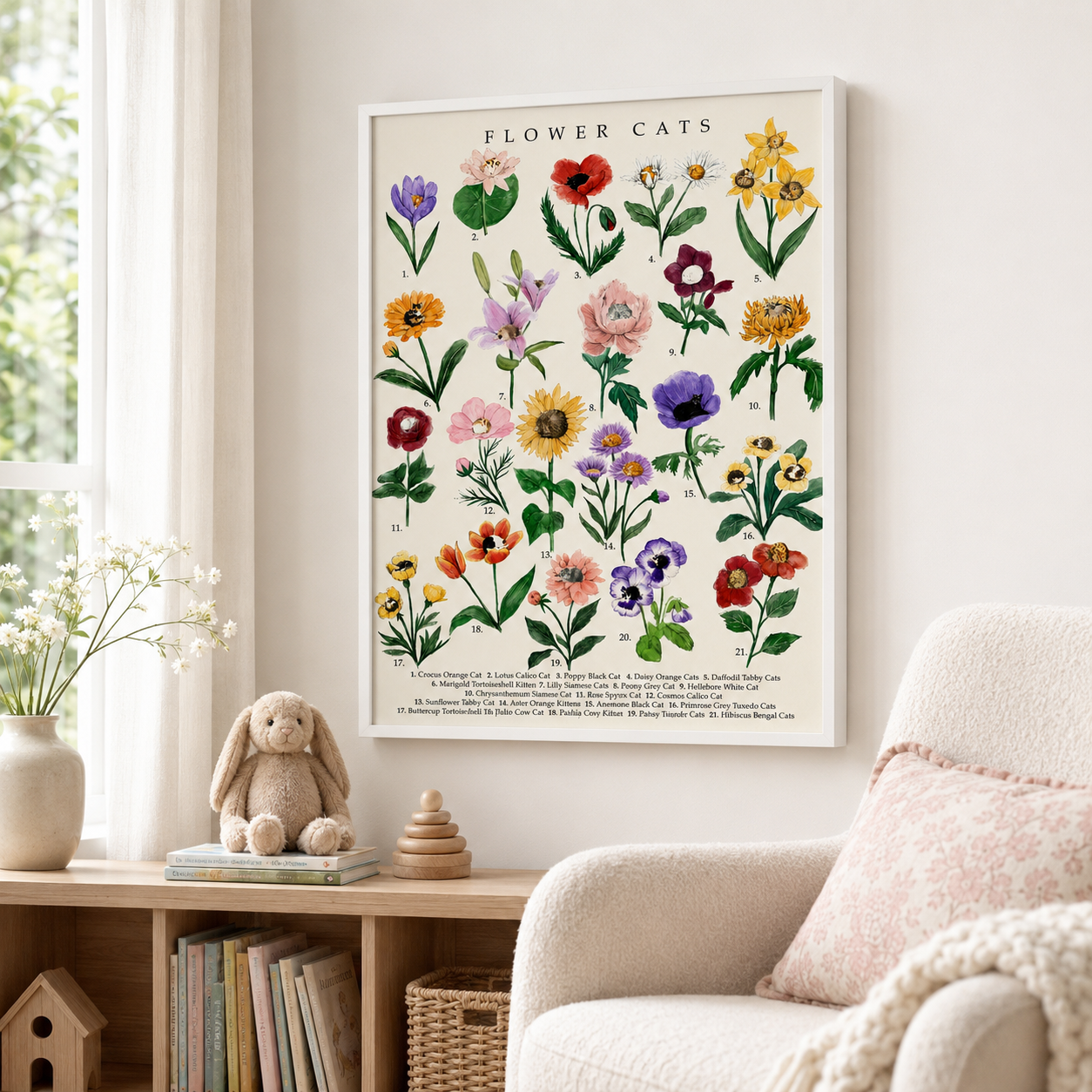 Botanical Flower Cats Canvas Wall Art Aura Canvas