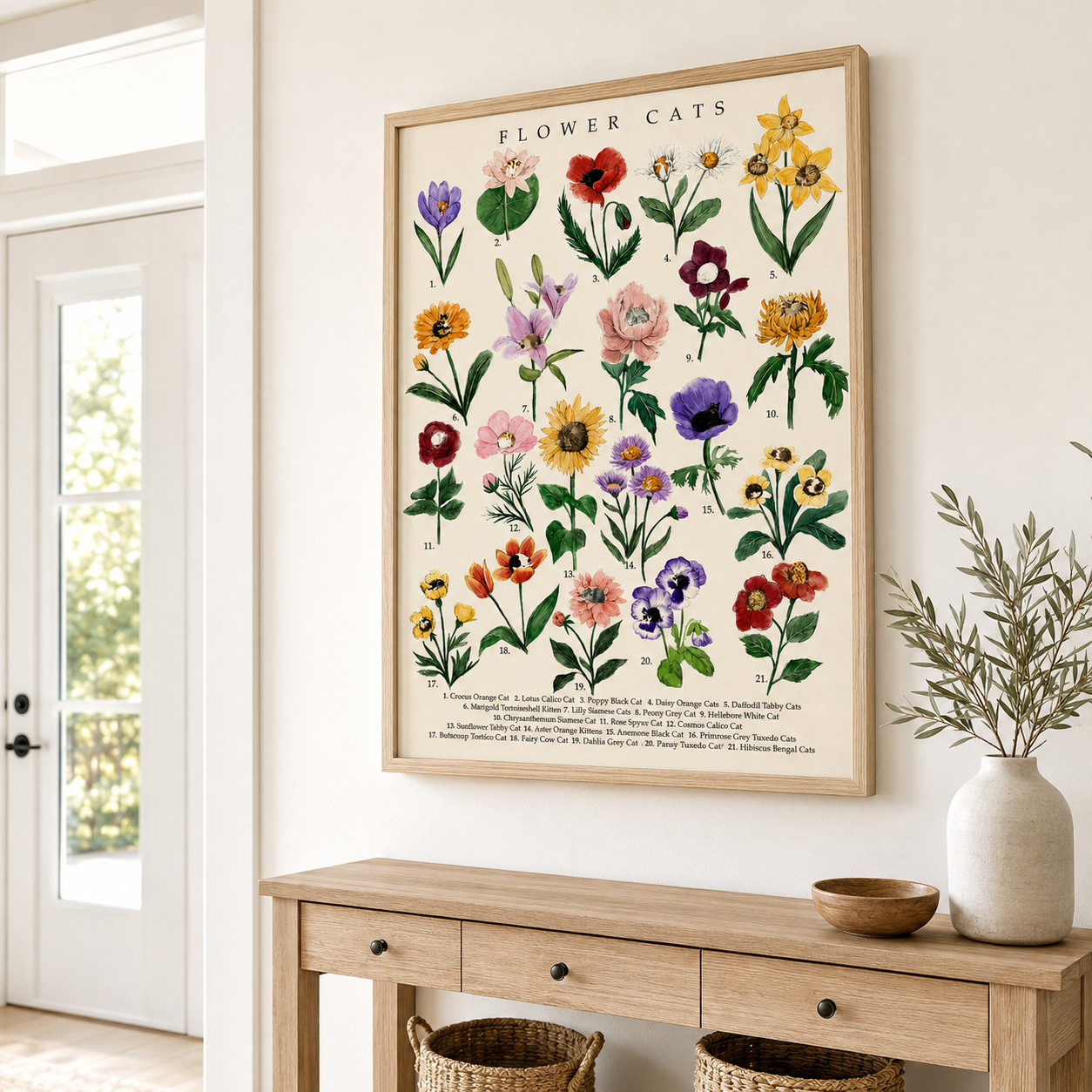 Botanical Flower Cats Canvas Wall Art Aura Canvas