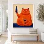 Orange Cat Wine Canvas Wall Art Aura Canvas