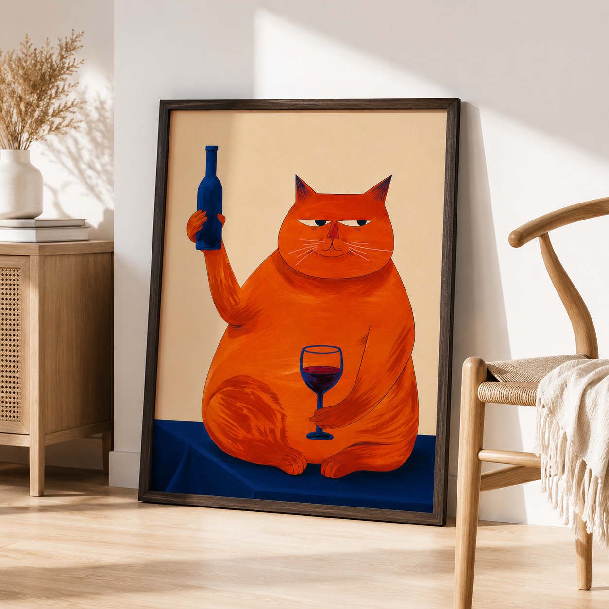 Orange Cat Wine Canvas Wall Art Aura Canvas