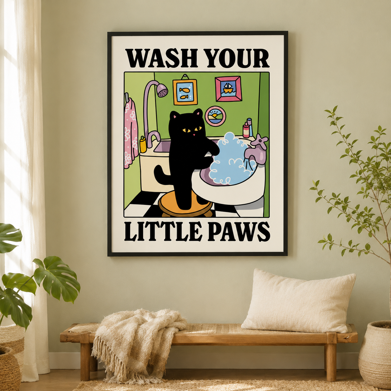 Wash Your Little Paws Cat Canvas Wall Art Aura Canvas