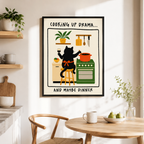 Cooking Up Drama Cat Canvas Wall Art Aura Canvas