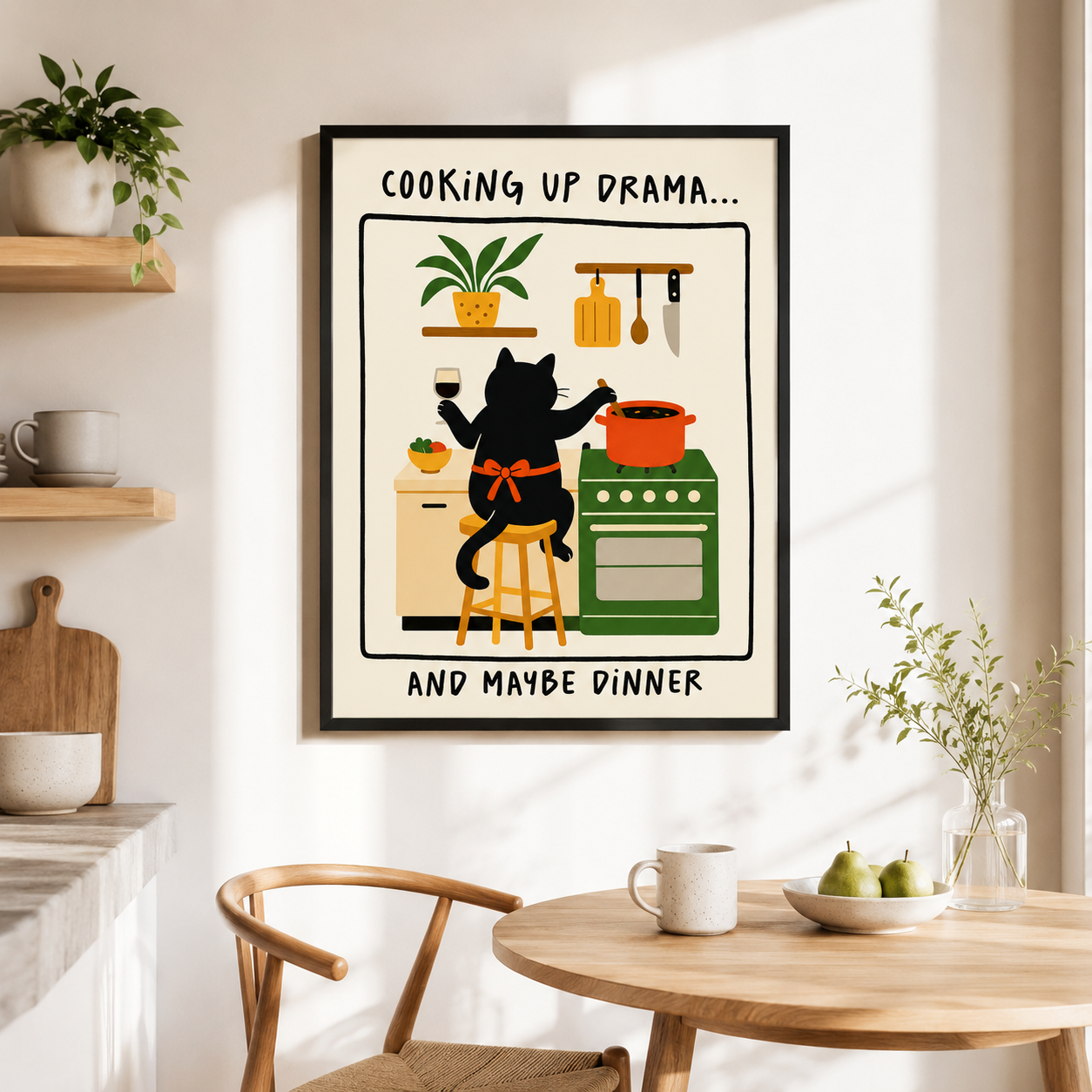 Cooking Up Drama Cat Canvas Wall Art Aura Canvas